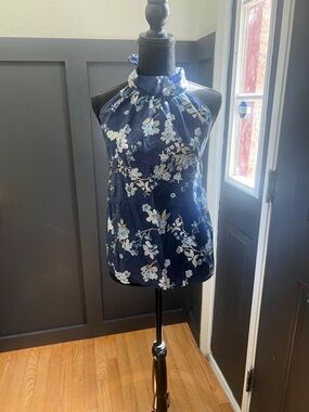 WAYF Navy Floral Halter Tie Neck Blouse Top XL NWT Nordstrom